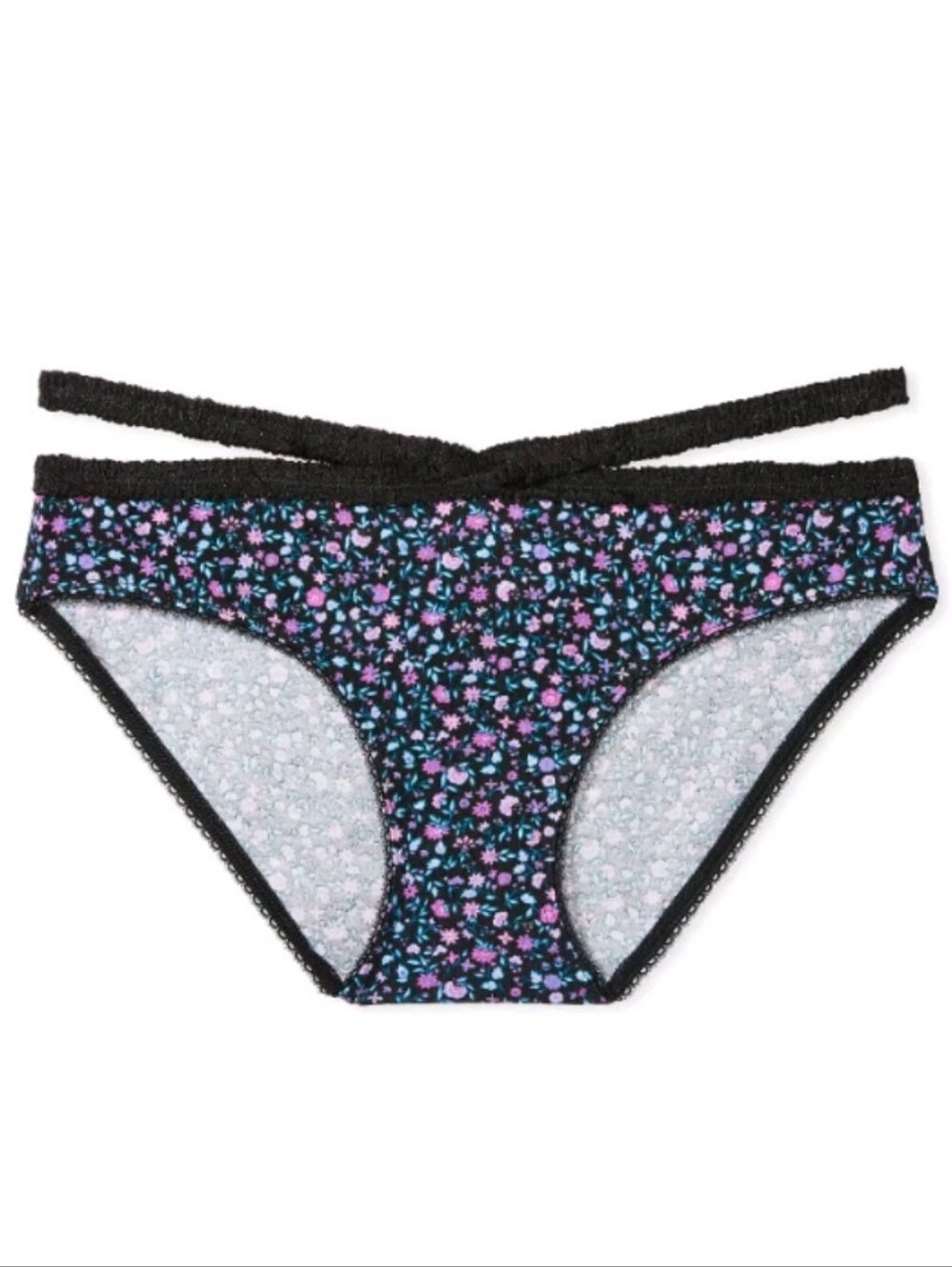 Victoria's secret stretch cotton strappy bikini panty BLUE FLORAL LARGE